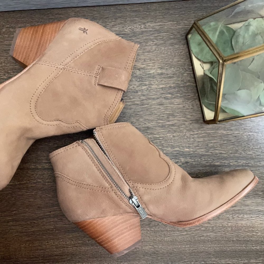 Taupe Frye Reina Western Ankle Bootie